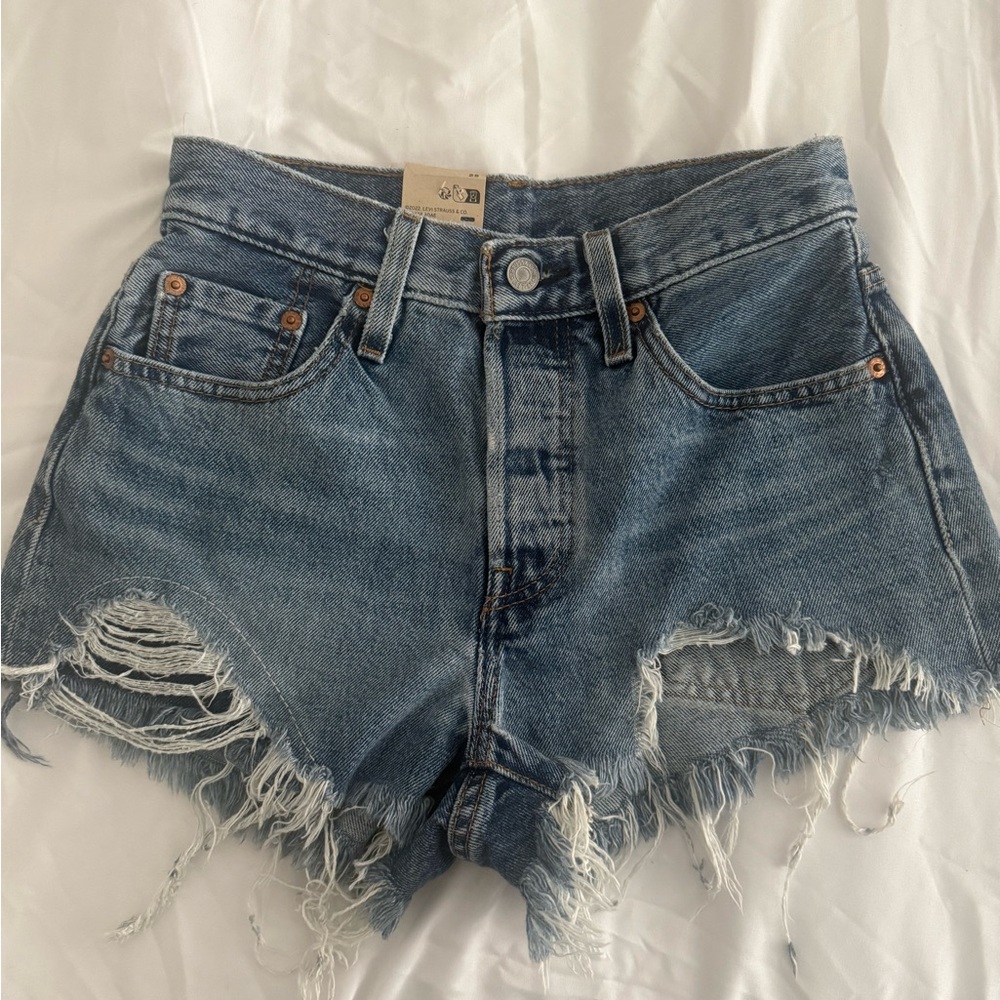 Levi's Classic Blue Frayed Jean Shorts